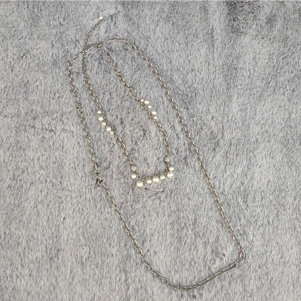 Charming Charlie Silver Chain‎ & Pearl Necklace